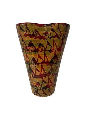 Italian Art Ceramic Vase with Red and Yellow Heart-shaped Patterns